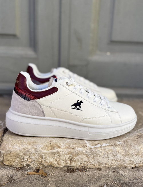 US GRAND POLO ανδρικά λευκά με καρό casual sneakers GPM21140W