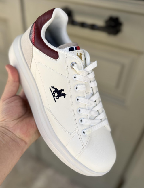 US GRAND POLO ανδρικά λευκά με καρό casual sneakers GPM21140W
