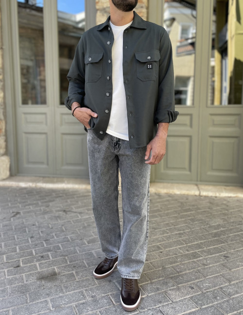 Ανδρικό πράσινο overshirt με γιακά 4501