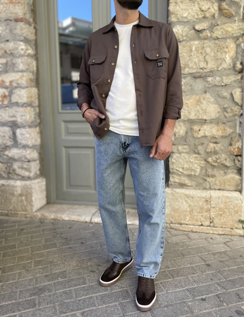 Ανδρικό καφέ overshirt με γιακά 4501K