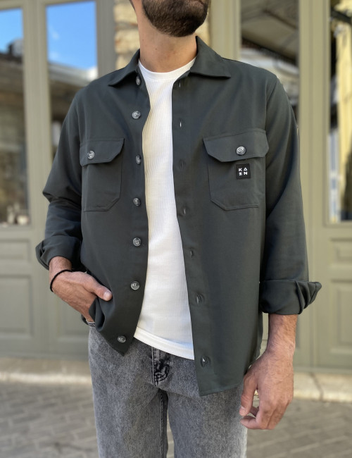Ανδρικό πράσινο overshirt με γιακά 4501