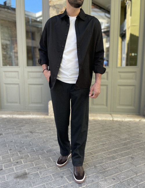 Ανδρικό μαύρο overshirt με γιακά 4529M