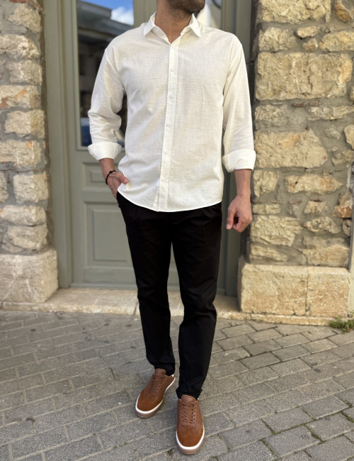 Ανδρικό λευκό μακρυμάνικο πουκάμισο RMZ19140W