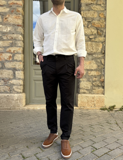 Ανδρικό μαύρο υφασμάτινο παντελόνι με πιέτες JR2622