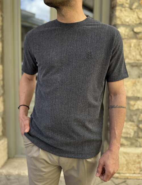 Marrakech ανδρική μπλε κοντομάνικη μπλούζα με ριπ ύφανση TST2727N