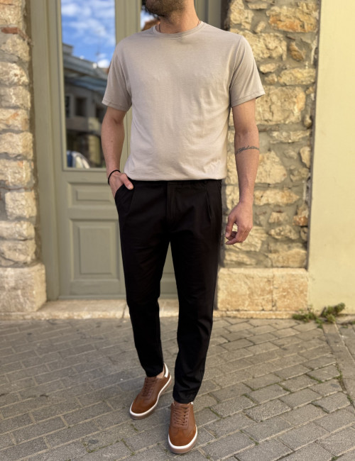 Ανδρικό μαύρο υφασμάτινο παντελόνι με πιέτα PNT5002