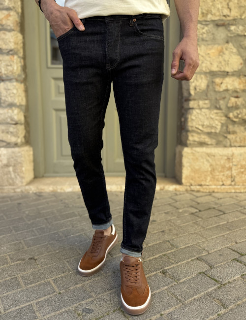 Ανδρικό Slim blueblack τζιν παντελόνι πεντάτσεπο με κουμπιά 3LN496