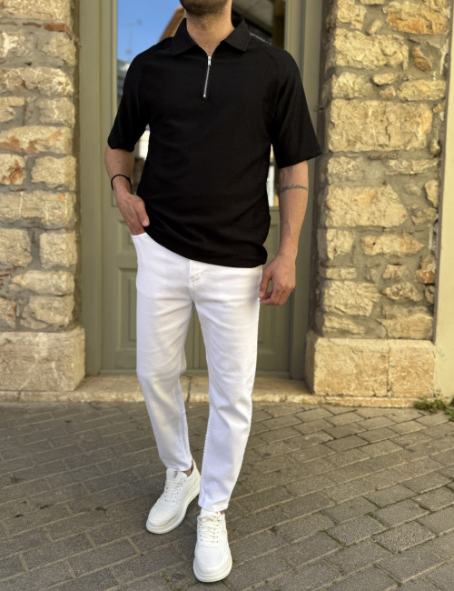 Marrakech ανδρική μαύρη ριπ κοντομάνικη πουκαμίσα με φερμουάρ GML2419