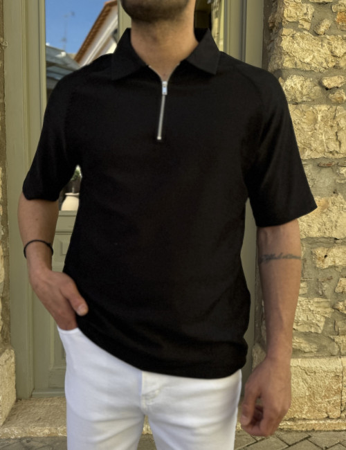 Marrakech ανδρική μαύρη ριπ κοντομάνικη πουκαμίσα με φερμουάρ GML2419