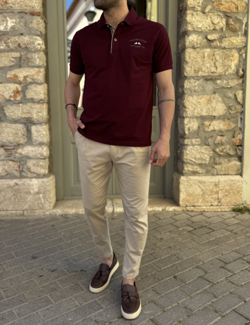 Everbest ανδρική μπορντό Polo μπλούζα Plus Size 262838B