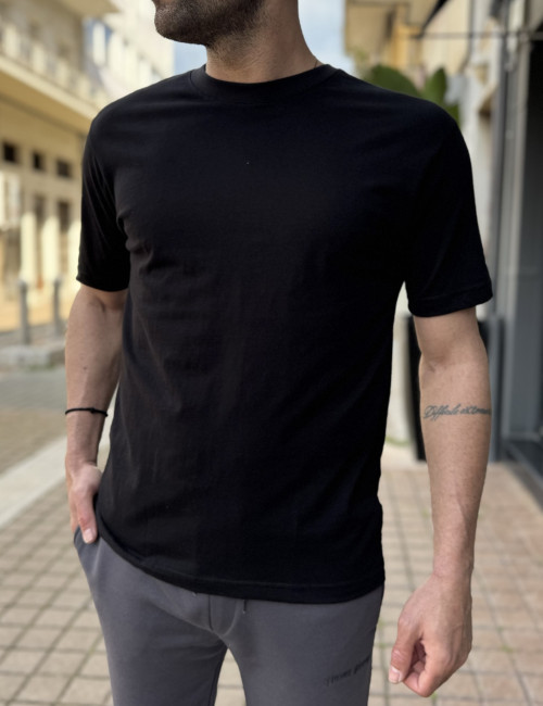 Ανδρική βαμβακερή μαύρη κοντομάνικη Oversized μπλούζα KEF2622M