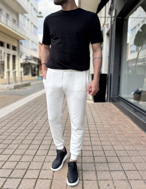 Ανδρική λευκή αθλητική φόρμα με λάστιχο KEF2614W