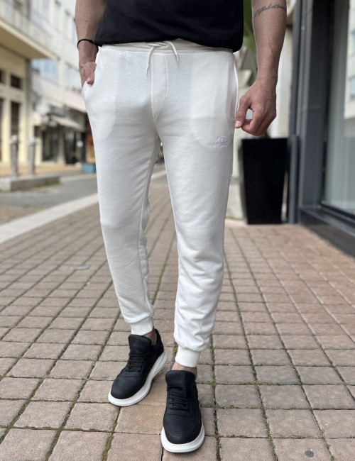 Ανδρική λευκή αθλητική φόρμα με λάστιχο KEF2614W