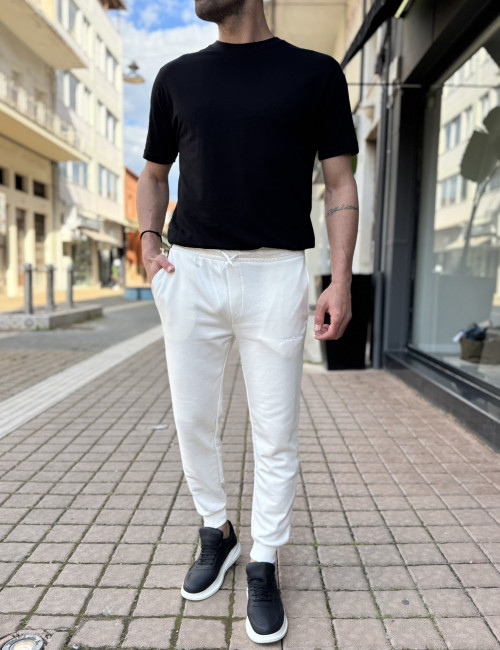 Ανδρική λευκή αθλητική φόρμα με λάστιχο KEF2612W