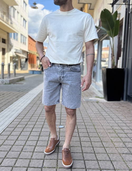 Ανδρική γκρι τζιν loose βερμούδα 40292