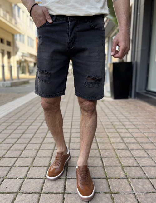 Ανδρική ανθρακί τζιν βερμούδα με σκισίματα 40203