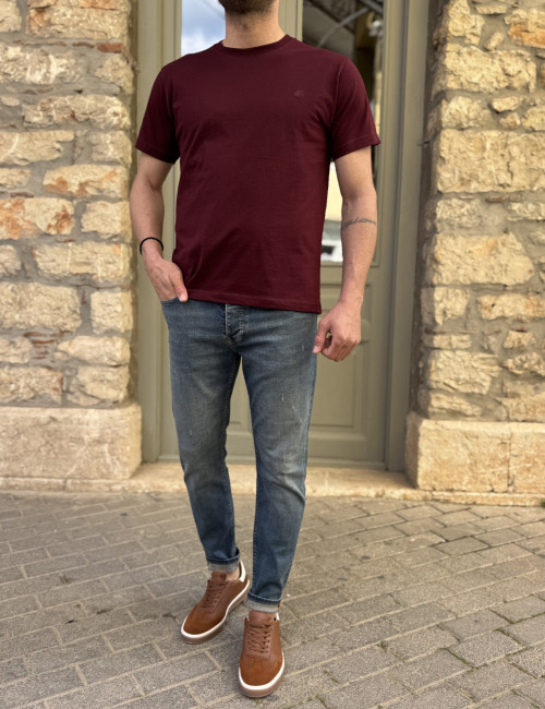 Everbest ανδρικό μπορντό βαμβακερό Plus Size T-shirt 2628000B