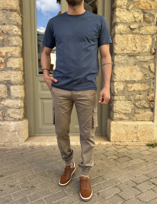 Everbest ανδρικό μπλε Indigo βαμβακερό Plus Size T-shirt 2628000I