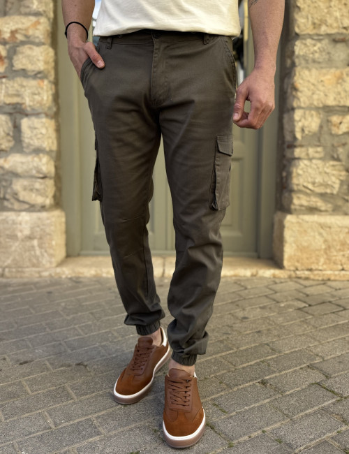 Ανδρικό cargo χακί παντελόνι υφασμάτινο με λάστιχο BC51201X