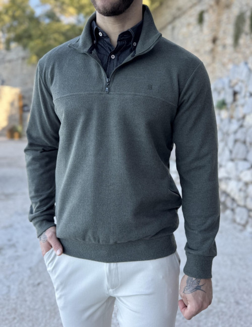 Ανδρικό χακί half zip πουλόβερ ZWK113X