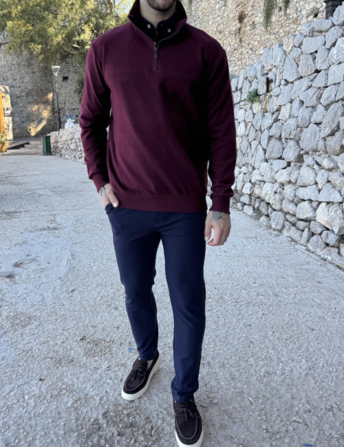 Ανδρικό μπορντό half zip πουλόβερ ZWK113R