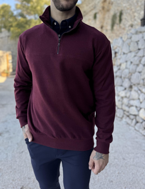 Ανδρικό μπορντό half zip πουλόβερ ZWK113R