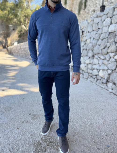 Ανδρικό μπλε Indigo half zip πουλόβερ ZWK113