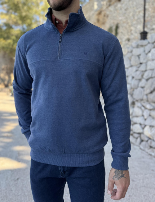 Ανδρικό μπλε Indigo half zip πουλόβερ ZWK113