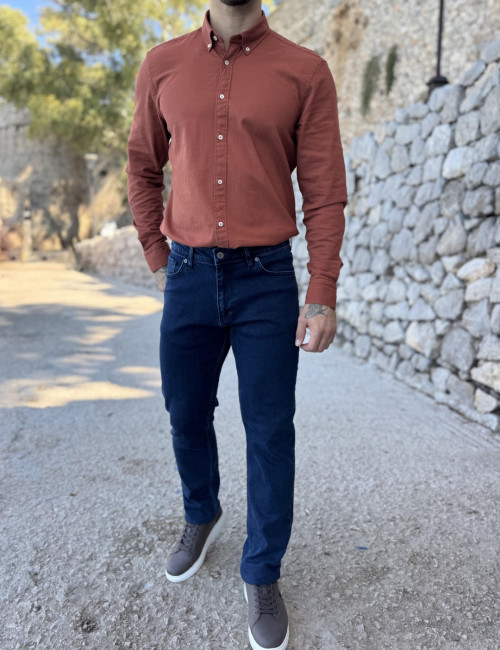 Ανδρικό μπλε σκούρο τζιν ελαστικό σε ίσια γραμμή με φερμουάρ LC18091