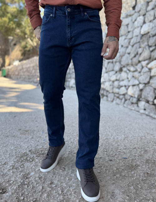 Ανδρικό μπλε σκούρο τζιν ελαστικό σε ίσια γραμμή με φερμουάρ LC18091