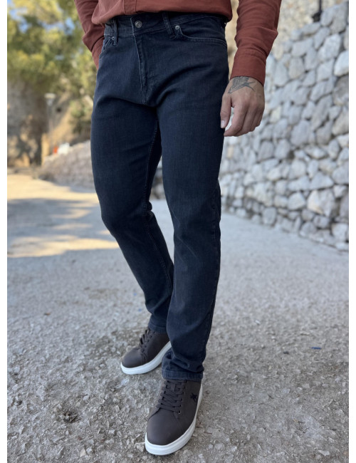 Ανδρικό μαύρο ξεβαμμένο τζιν ελαστικό σε ίσια γραμμή με φερμουάρ LC18404