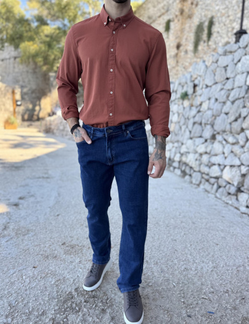 Ανδρικό μπλε τζιν ελαστικό σε ίσια γραμμή με φερμουάρ LC18517
