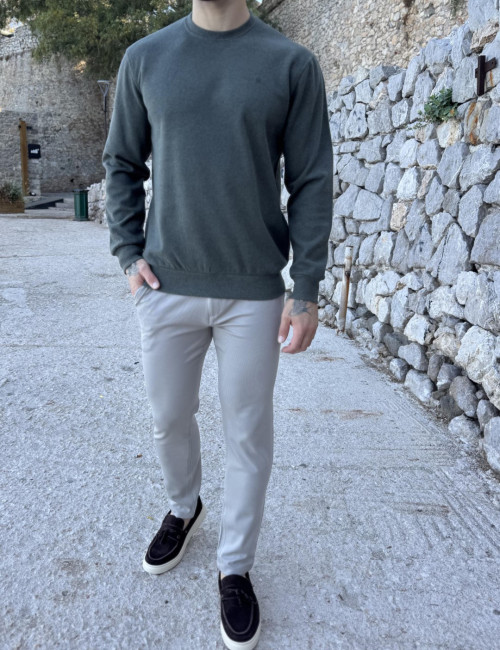 Ανδρική χακί πλεκτή βαμβακερή μακρυμάνικη μπλούζα plus size ZWK301X