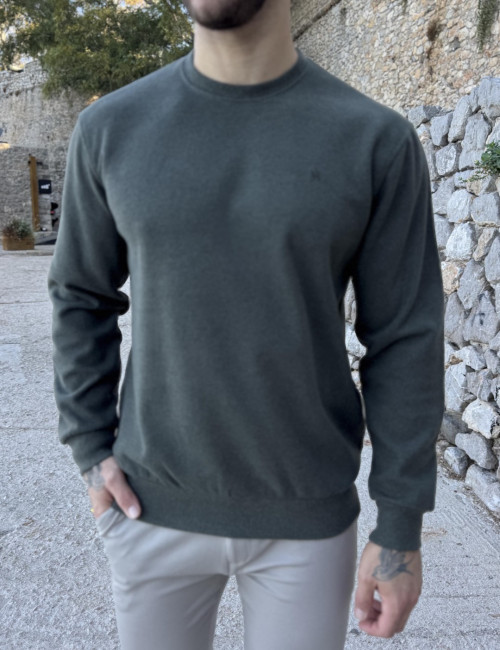 Ανδρική χακί πλεκτή βαμβακερή μακρυμάνικη μπλούζα plus size ZWK301X
