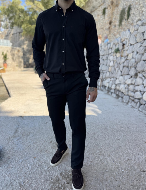 Joggermen ανδρικό μαύρο υφασμάτινο παντελόνι με λάστιχο JMN2057M