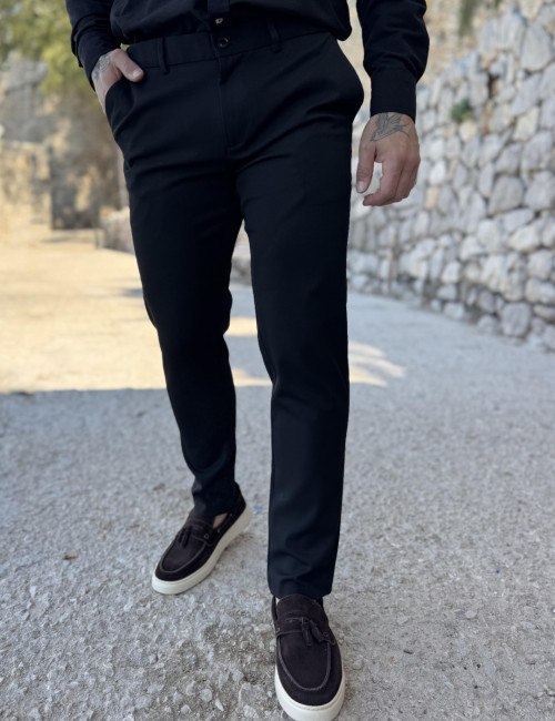 Joggermen ανδρικό μαύρο υφασμάτινο παντελόνι με λάστιχο JMN2057M
