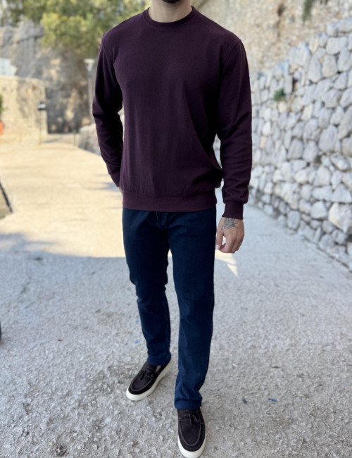 Ανδρική μπορντό πλεκτή βαμβακερή μακρυμάνικη μπλούζα plus size ZWK301M