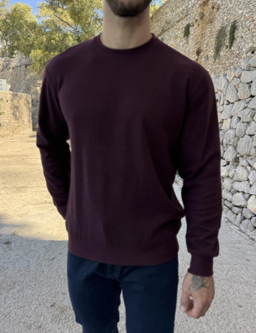 Ανδρική μπορντό πλεκτή βαμβακερή μακρυμάνικη μπλούζα plus size ZWK301M