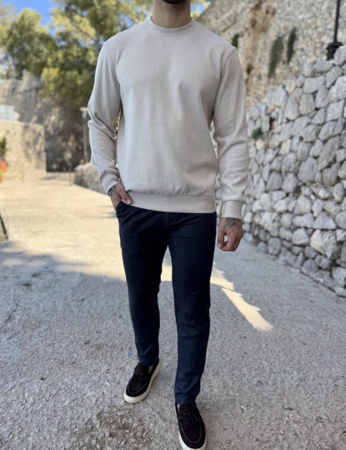 Ανδρική μπεζ πλεκτή βαμβακερή μακρυμάνικη μπλούζα plus size ZWK301B
