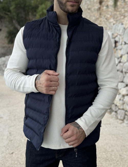 Ανδρικό μπλε αδιάβροχο αμάνικο μπουφάν καπιτονέ FU3002