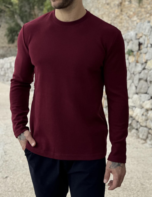 Ανδρική μπορντό βαμβακερή πλεκτή μπλούζα RJN2709B