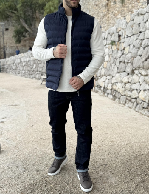 Ανδρικό μπλε αδιάβροχο αμάνικο μπουφάν καπιτονέ FU3002