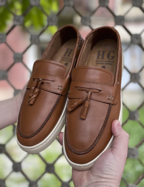 Huxley and Grace ανδρικά ταμπά δερμάτινα loafers με tassels HG174194T