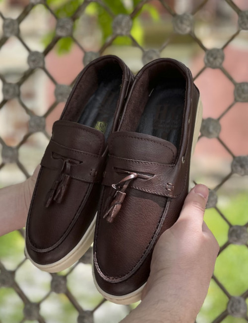 Huxley and Grace ανδρικά καφέ δερμάτινα loafers με tassels HG174194K