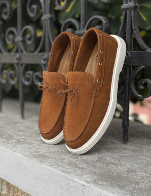 Huxley and Grace ανδρικά ταμπά δερμάτινα loafers με κορδόνι HG174193T