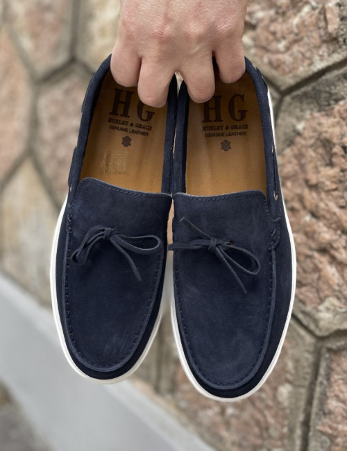 Huxley and Grace ανδρικά μπλε δερμάτινα loafers με κορδόνι HG174193