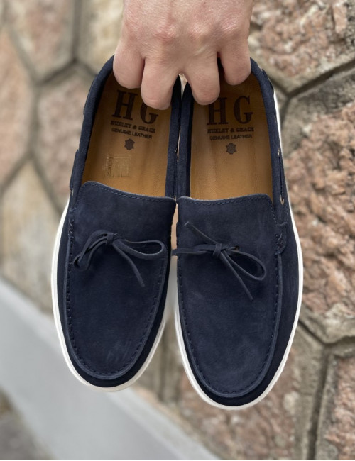 Huxley and Grace ανδρικά μπλε δερμάτινα loafers με κορδόνι HG174193