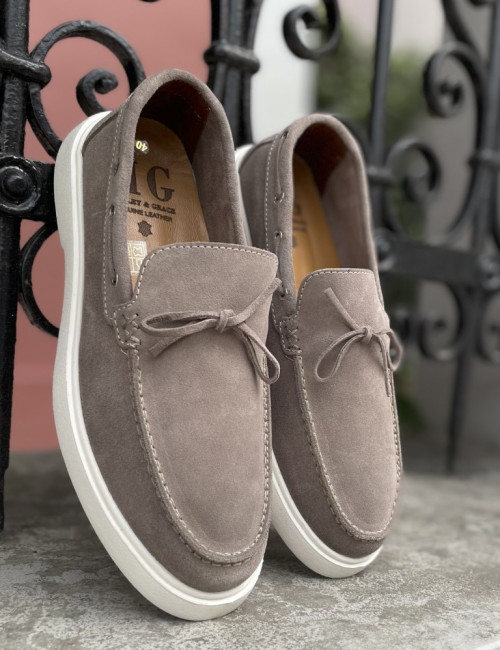 Huxley and Grace ανδρικά γκρι δερμάτινα loafers με κορδόνι HG174193G
