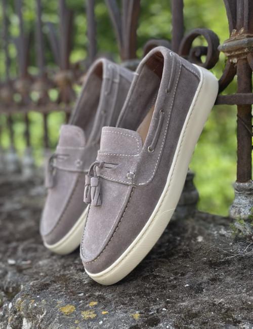 Huxley and Grace ανδρικά γκρι δερμάτινα loafers με tassels HG174191G