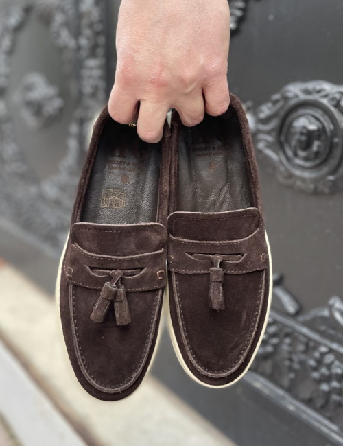 Huxley and Grace ανδρικά καφέ δερμάτινα loafers με tassels HG174191K